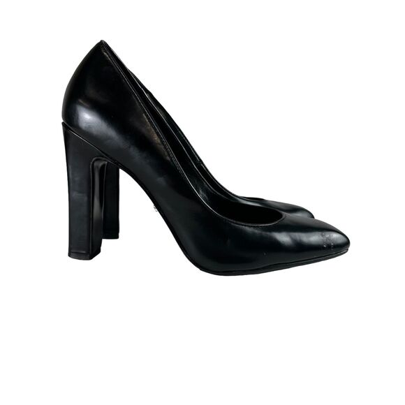 Massimo Dutti - Black Leather Square Toe Block Heel - Slip On Size 39 Pump Shoes - Picture 1 of 12